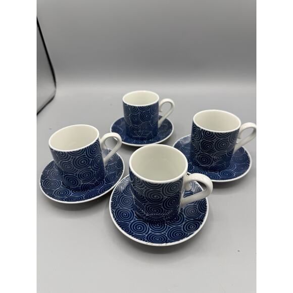 Tastesetter Sigma Blue Swirl Espresso Cups & Saucers Set of 4 Japan Porcelain - Picture 1 of 8